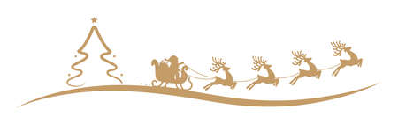 christmas tree santa claus reindeer sleigh goldのイラスト素材