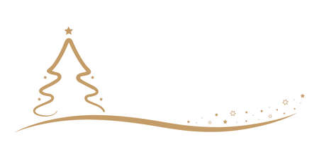 Christmas Tree line gold Starsのイラスト素材