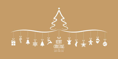 christmas tree hanging decoration elements gold backgroundのイラスト素材