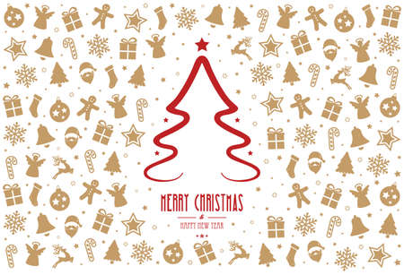 christmas tree pattern decoration elements red gold backgroundのイラスト素材