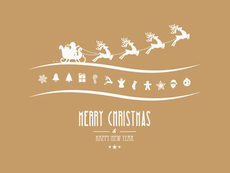 merry christmas elements santa sleigh gold backgroundのイラスト素材