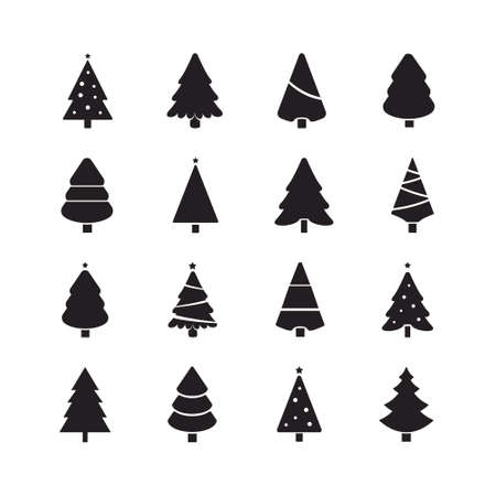 christmas tree set silhouette blackのイラスト素材