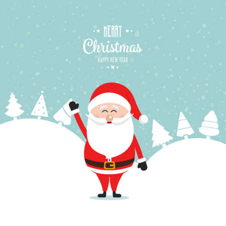 santa claus wave happy snow winter landscapeのイラスト素材