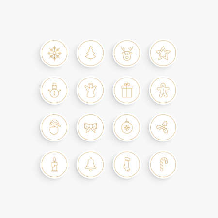 christmas thin line gold sticker iconsのイラスト素材