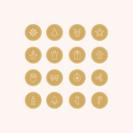 christmas thin line gold sticker circlesのイラスト素材
