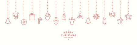 merry christmas hanging red outline elementsのイラスト素材