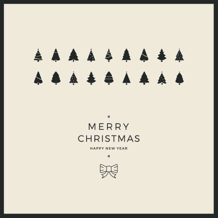 merry christmas minimal card trees ribbonのイラスト素材