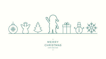 merry christmas santa ornament line icon card green backgroundのイラスト素材