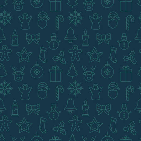 christmas icons seamless pattern gold green backgroundのイラスト素材