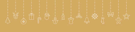 christmas elements hanging gold backgroundのイラスト素材