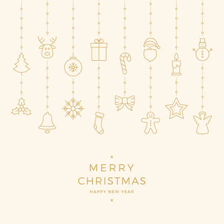 christmas gold icon elements hanging backgroundのイラスト素材