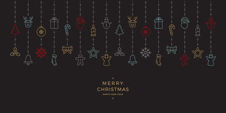 christmas colorful icons elements hanging black backgroundのイラスト素材
