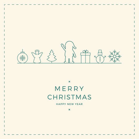 merry christmas santa ornament line icon card backgroundのイラスト素材