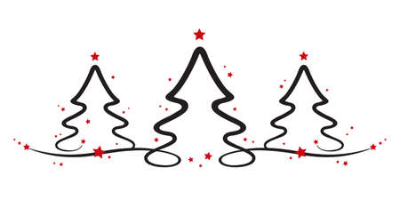 christmas trees red stars white backgroundのイラスト素材