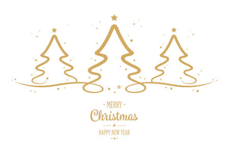 christmas tree gold stars greetings white backgroundのイラスト素材