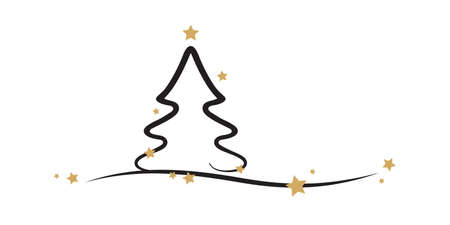 christmas tree gold stars white backgroundのイラスト素材