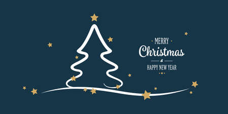 christmas tree gold stars greetings blue backgroundのイラスト素材
