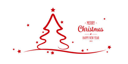 christmas tree red stars greetings white backgroundのイラスト素材