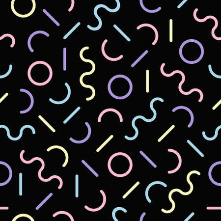 Colorful seamless pattern memphis style black backgroundのイラスト素材