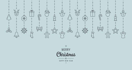 Christmas ornament elements hanging black blue backgroundのイラスト素材