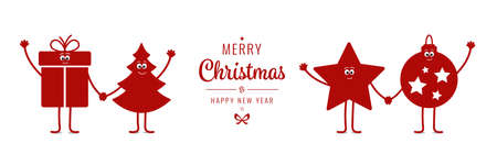 Christmas cartoon character wave isolated backgroundのイラスト素材