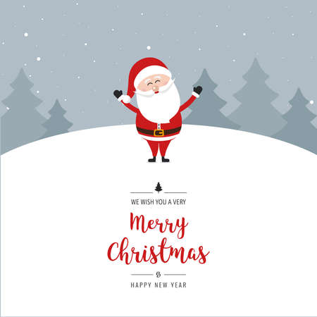 Santa Claus Merry Christmas greeting text on snow landscape.のイラスト素材