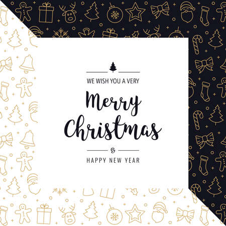 Christmas icon elements golden card greeting text border frame triangle backgroundのイラスト素材