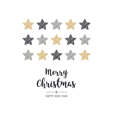 Christmas scribble drawing stars greeting card white backgroundのイラスト素材