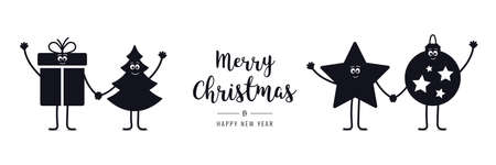 Christmas icons cartoon figure wave isolated white backgroundのイラスト素材