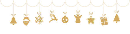 christmas golden ornament elements hanging isolated white backgroundのイラスト素材
