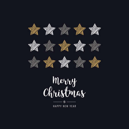 christmas stars card scribble drawing greeting golden white black backgroundのイラスト素材