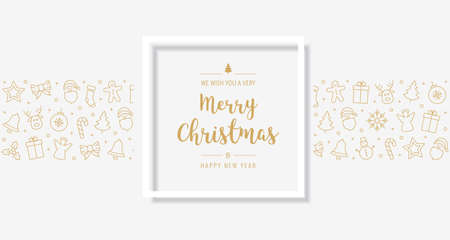 Christmas card golden text greeting frame icon elements background.のイラスト素材