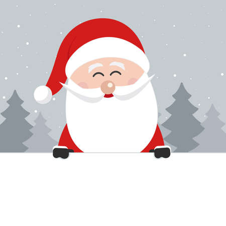 santa claus behind blank banner showing christmas greeting text winter landscape backgroundのイラスト素材