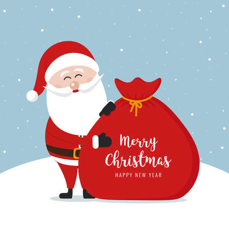 Santa claus sack merry christmas gretting text snowy backgroundのイラスト素材