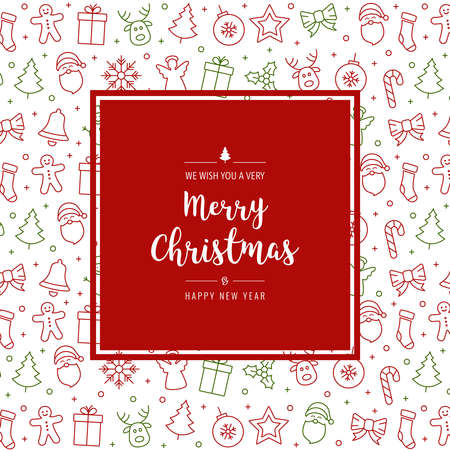 christmas icon elements card greeting text border frame white backgroundのイラスト素材