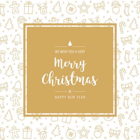 christmas icon golden elements card greeting text border frame white backgroundのイラスト素材