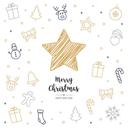 christmas card icon elements golden black text greeting drawing star isolated backgroundのイラスト素材
