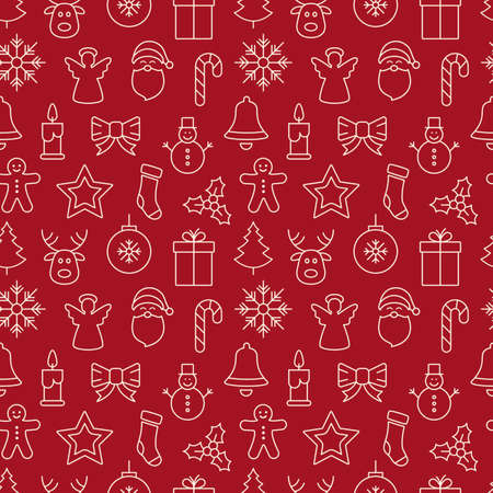 christmas icon seamless pattern elements red background