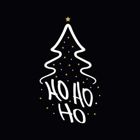 Ho Ho Ho Christmas tree gold greeting text lettering black backgroundのイラスト素材