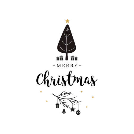 Merry Christmas greeting text tree and gifts isolated backgroundのイラスト素材