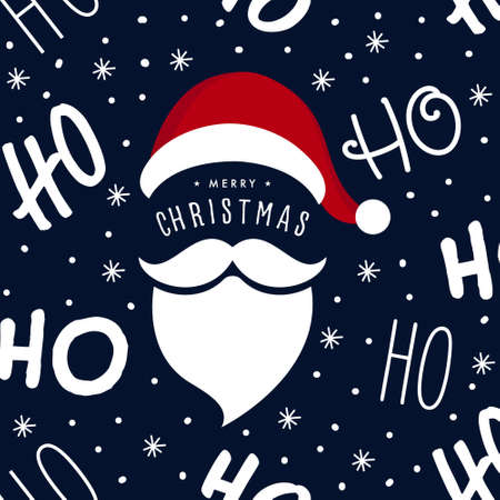 Ho ho ho Santa Claus laugh hat and beard seamless texture pattern blue backgroundのイラスト素材