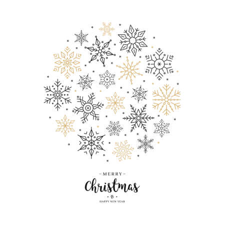 Christmas snowflakes elements wreath circle greeting card with white backgroundのイラスト素材