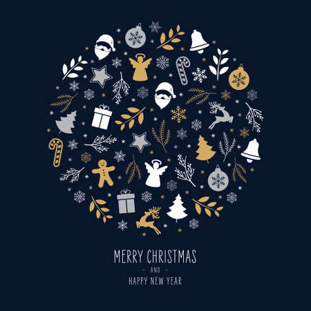 Christmas icons elements decoration bauble greeting card blue backgroundのイラスト素材