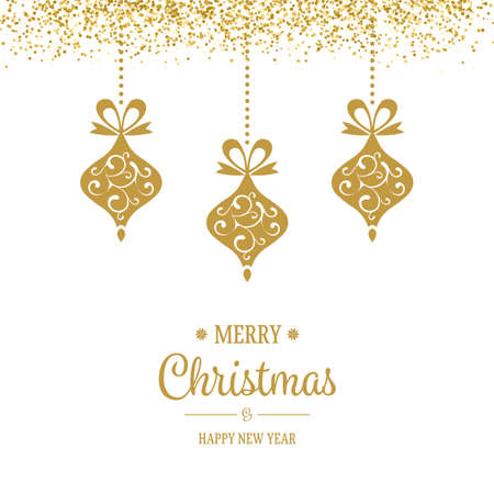 Golden Hanging Christmas Decoration with Glitter Sparkle and Greetingsのイラスト素材