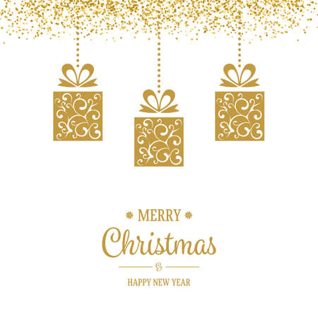 Golden Hanging Christmas Decoration with Glitter Sparkle and Greetingsのイラスト素材
