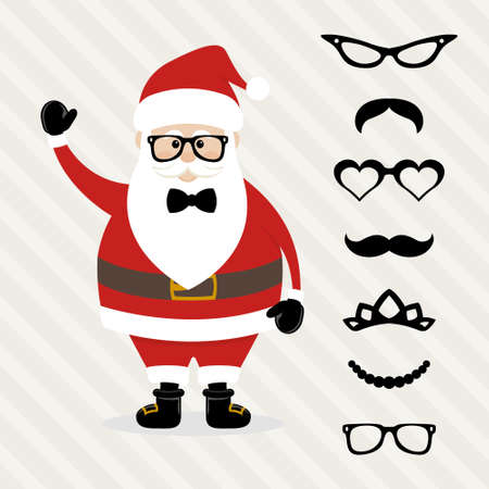 Funny Santa Claus Photo Booth Santa claus in lovely frame christmas greeting card background.のイラスト素材