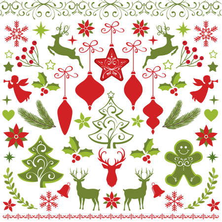 Big Christmas Element Set decoration elements white backgroundのイラスト素材