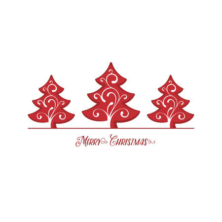 Three Red Christmas Trees decoration card element backgroundのイラスト素材