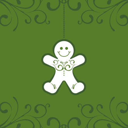 Green Christmas Card with Gingerbread Man decoration card element backgroundのイラスト素材