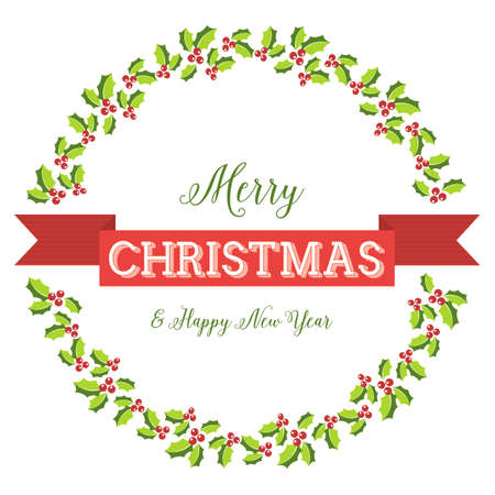 Holly Berry Wreath with Greetings decoration card element backgroundのイラスト素材